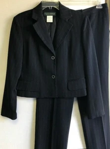 Harve Bernard Womens poly blend pant suit size 10 Waist Jacket Black Pinstripe - Picture 1 of 6