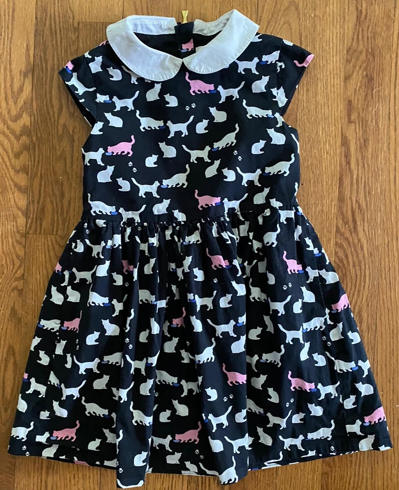 Kate Spade Blanco y Negro Manga Gorra Gatitos Peter Pan Cuello Ajuste Acampanado 5 Foto 1 de 4