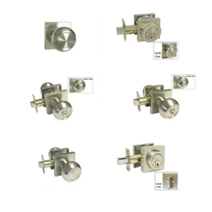 Satin Nickel Square Plate door locks Knobs Keyed entry privacy passage deadbolt - Picture 1 of 15