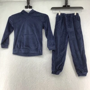 Kids Tales Unisex Velour Tracksuit Set Blue Pockets Elastic Waist Hooded 4-5 New - Picture 1 of 7