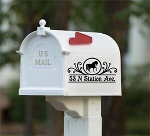 Set of 2 Personalized Scrolled Vinyl Decals with Horse for Mailbox