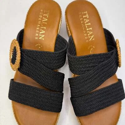 Italian Shoemakers Grania Sandal size 8 black slide knit buckle charm - Image 1 of 4