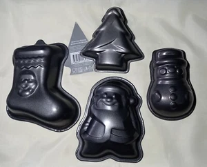 5) 4 schöne Mini Motivbackform Stiefel Nikolaus Schneemann Tannenbaum antihaft  - Bild 1 von 3
