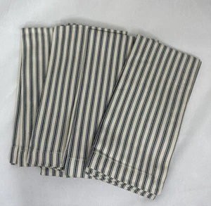 Pottery Barn Cotton Thatcher Stripe Blue Ticking Stripe Dinner Napkins Set 6 - Picture 1 of 4
