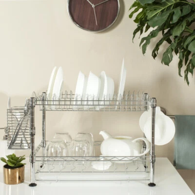 SAFAVIEH Darina Adjustable Chrome Wire Dish Rack | Chrome | - Image 1 of 4