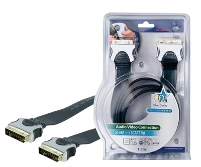 HQ 24K Gold-Plated 1.5m Audio Video Connection SCART-SCART Flat Shielded Cable - Image 1 of 3