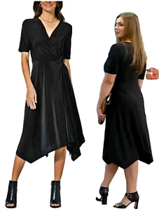 NEW Nina Leonard SZ XL  Elbow-Sleeve Dress with Uneven MIDI Hem BLACK - Picture 1 of 7