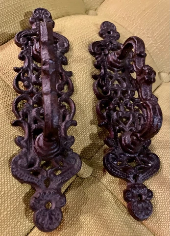2 Cast Iron Antique Style Barn Door Gate Pulls Shed Armoire Cabinet Handles 9.5" Cover