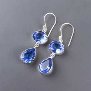 Natural Tanzanite Gemstone Drop/Dangle Earrings 925 Sterling Silver For Women - Picture 1 of 6