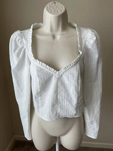 Topshop Women’s Ivory V-Neck Long Puff Sleeve Cropped Blouse s 2 - Picture 1 of 10