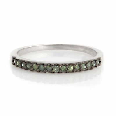 1/7 Ct Eternity Weddg Band Ring Green Real Diamond 14K White Gold Plated Silver - Image 1 of 4