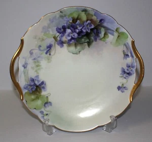 Tressemanes & Vogt Limoges Frankreich lila Blumen T&V Kuchenteller mit Griffen - Bild 1 von 9