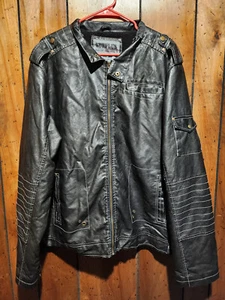 Y2K Surplus Black Leather Jacket Military Stiched Pockets Loops Mens Size XL - Picture 1 of 4