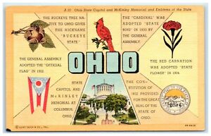CARTE POSTALE Ohio State Capital et McKinley Memorial and Emblems of the State OH
