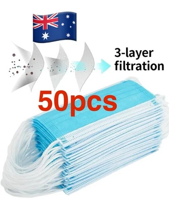 50Pcs Disposable Face Mask Protective Masks 3 layer Meltblown Filter General Use - image 1 of 4