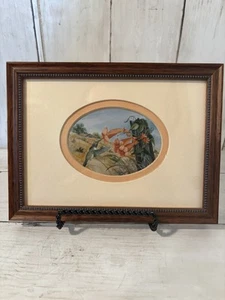Miniature Framed Matted Hummingbird Floral Farm Print Artist Signed Gallery Wall - Picture 1 of 16