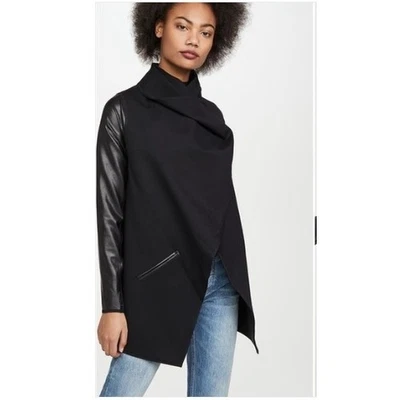 Chaqueta convertible de cuero sintético SPANX para mujer 1X negra cortina a presión elástica frontal Foto 1 de 4