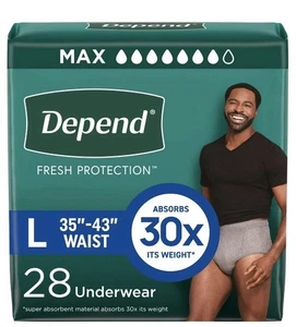 Ropa interior para incontinencia Depend Fresh Protection para hombre, pañales para adultos, unidades L, 28 - Imagen 1 de 2