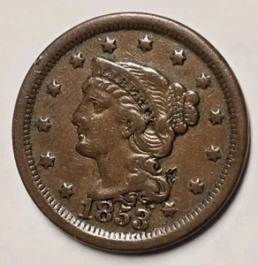 1853 Braided Hair Large Cent XF - Picture 1 of 4