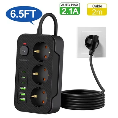 TANBURO Mehrfachsteckdose Steckdosenleiste mit 3 fach 3 USB-A 3USB-C Anschluss Steckdose