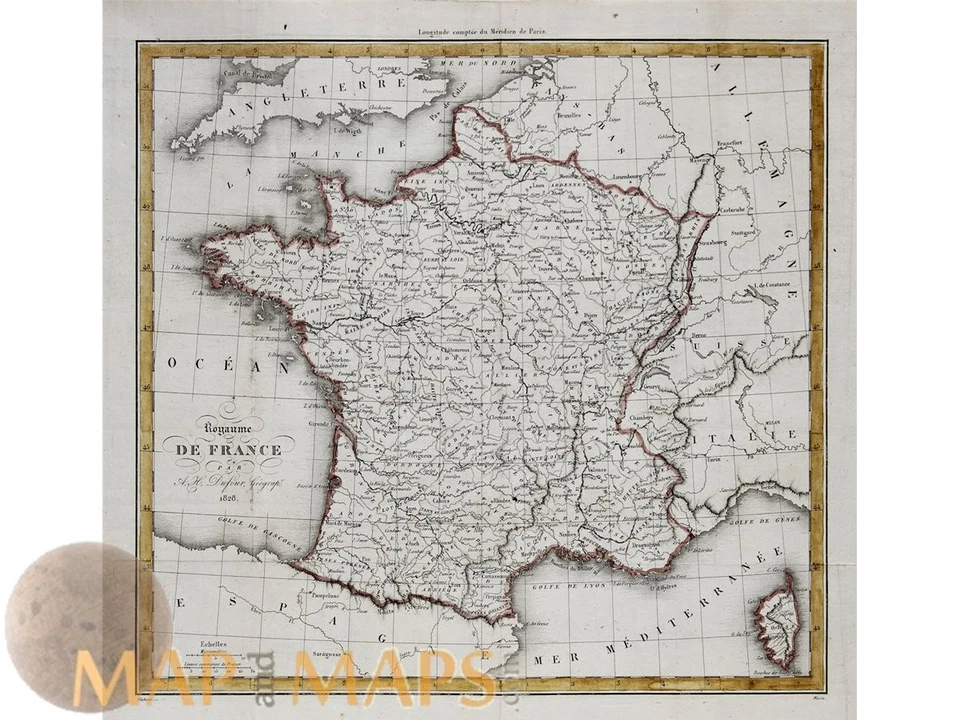 Reino de Francia Antiguo Mapa Antiguo Royaume de France - París - Dufour 1828. Foto 1 de 1