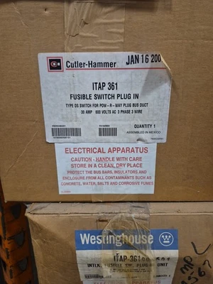 Cutler Hammer ITAP-361 Bus Duct Fusible Switch Plug In Unit 30A 600V Type DS New - Image 1 of 2