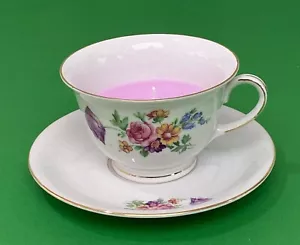 Taza de té y platillo de porcelana Baronet con vela rosa brillante hecha en Bohemia - Imagen 1 de 14