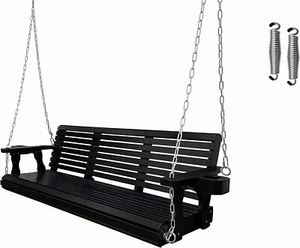 5ft Wooden Porch Swing Outdoor Patio Natural Wood Bench Hanging Garden Black - Picture 1 of 7