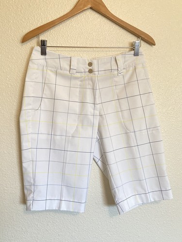 Pantaloncini da donna Nike Dri fit Bermuda da golf bianchi a quadretti taglia 4 12"" Inseam