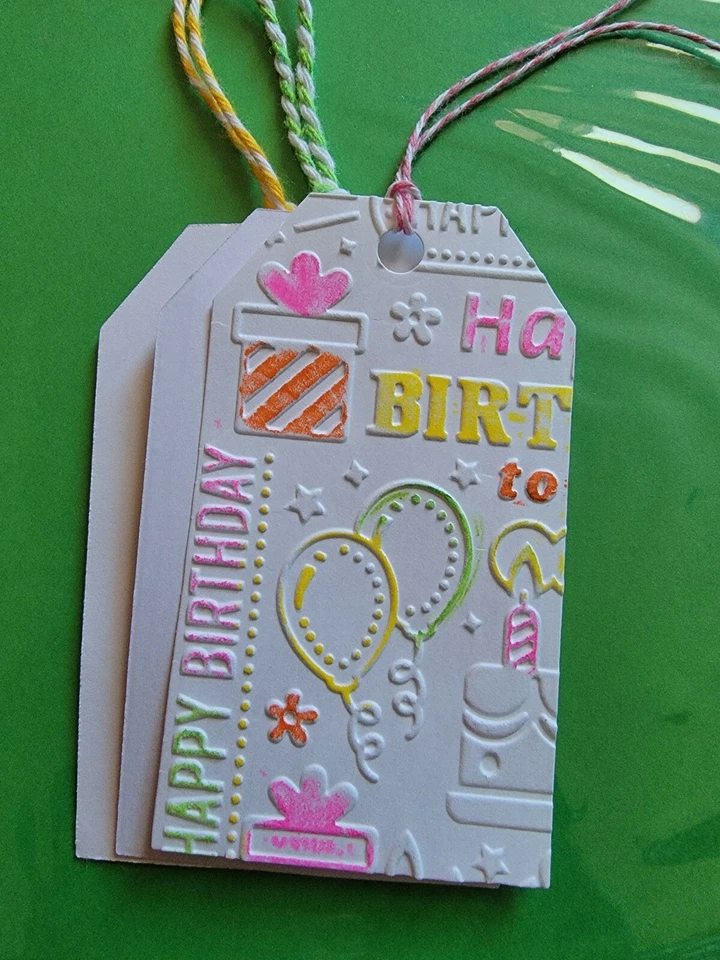 HANDMADE Embossed Happy Birthday Gift Tags with baker's twine (6) gift tags cardstock