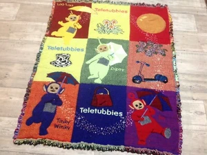 Vintage Colorful Teletubbies Soft woven acrylic Throw Blanket Bed Cover 40"X48" - Picture 1 of 5