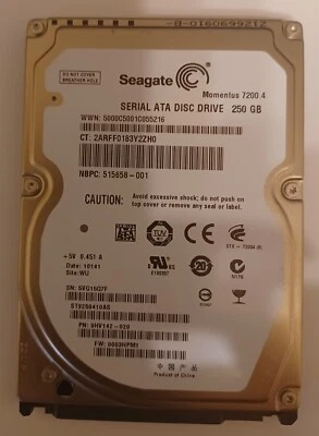 Seagate Momentus 7200.4 ST9250410AS 250GB 2.5" SATA II Laptop Hard Drive - Image 1 of 4