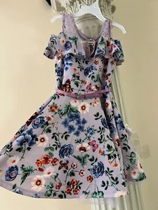 Beautees Big Girls Cold-Shoulder Necklace Skater Dress NWT Size7 Butterflies - Picture 1 of 6