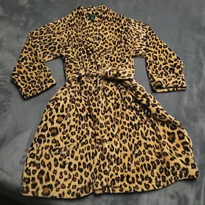 Ralph Lauren Etiqueta Verde Leopardo Guepardo Grande Vellón Bata de Baño Corbata Prendas para dormir - Imagen 1 de 7