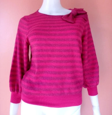 LANVIN EN BLEU 长袖条纹蝴蝶结装饰上衣粉色 38 码 — 第 1/4 张图片