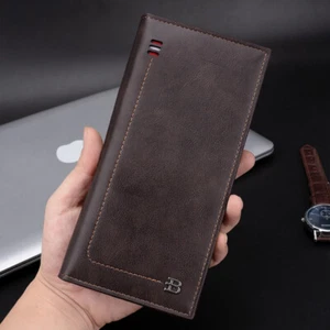 Leather Mens Long Wallet Zipper Pocket ID Credit Card Clutch Bifold Phone Purse - Picture 1 of 36