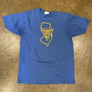 Vintage Hanes 50/50 Combed Large New Jersey State Police 99th Class T Shirt Blue - Picture 1 of 10