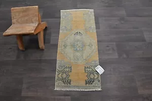 Oushak Turkish Doormat Rug 1x3 YELLOW Anatolian Handmade Vintage Small Kilim Rug - Picture 1 of 9