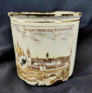 M ANTIQUE PORCELAIN ENAMEL MUG VIEW OF GLASGOW INTERNATIONAL EXIHIBITION 1901 - Picture 1 of 6