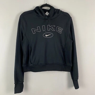 Nike Therma-FIT One Crop Hoodie Size Medium Black Thumbholes FB5222 - Image 1 of 4