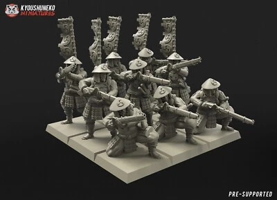 Japanese Ashigaru Musketmen Unit x9, Kyoushuneko, Wargames Feudal Miniature