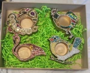 Pier 1 imports 4 Beaded Tea Light Candle Holder Peacock Swan Mosaic Birds - Picture 1 of 5