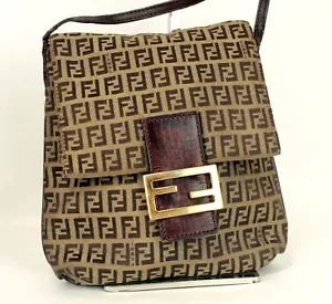 FENDI Zucca Brown Nylon Leather Shoulder Bag Purse Accessories Italy Good - Picture 1 of 24