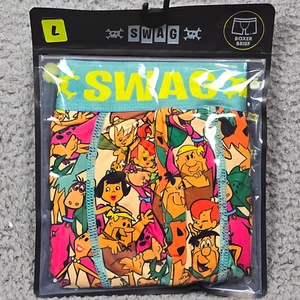 SWAG Flintstones Boxer Briefs MENS LARGE BLUE PINK Underwear Funny NWT - Picture 1 of 13