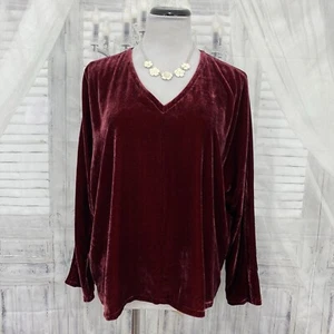 Eileen Fisher Medium Deep Claret Burgundy Red Silk Dolman Sleeve Velvet Top B26 - Picture 1 of 10