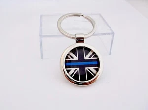 THIN BLUE LINE UK UNION JACK POLICE MOURNING BAND KEY FOB KEYRING PIN BADGE MASK - Picture 1 of 17