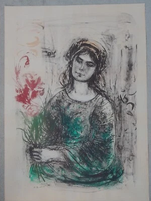 EDNA HIBEL GRANDE LÁPIS VINTAGE ASSINADO LITOGRAFIA EDIÇÃO 150 COLORIDO SEM MOLDURA - Imagem 1 de 4