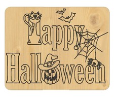 QUADRO decorativo CASA in legno con INCISIONE HALLOWEEN Quadri Arredo festa