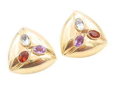 14K 金色复古耳环填充三角椭圆形多色宝石 GE286 — 第 1/4 张图片