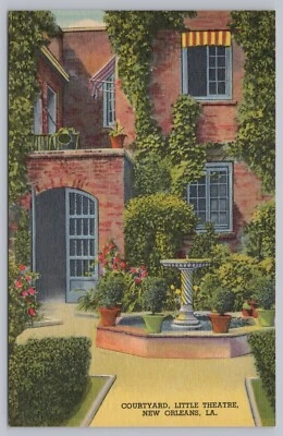 Little Theatre New Orleans Vintage Linen Postcard Courtyard Louisiana - Image 1 of 2